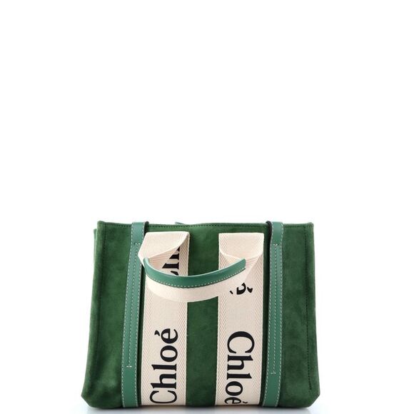 Chloe Woody Convertible Tote Suede with Leather Small Green - Picture 3 of 6
